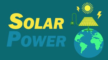 Yenilenebilir enerji güneş enerjisi konsept vektör pankartı tasarımı. Güneş paneli enerji üretimi çevre dostu.