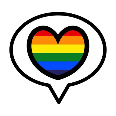 Konuşma balonu ve gurur bayrağı simgesi gri ölçekte beyaz arkaplanda izole.