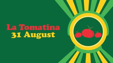 Yatay arka planda geometrik şekilli ve canlı renklere sahip La Tomatina vektör pankartı tasarımı.