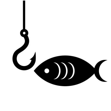 Gri ölçekli balık kancası simgesi beyaz arkaplanda izole.