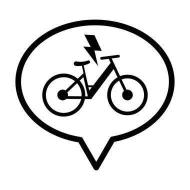Konuşma balonu, şimşek ve gri ölçekli bisiklet simgesi beyaz arkaplanda izole.