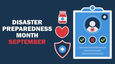 Felakete Hazırlık Ayı vektör pankartı tasarımı. Mutlu Felaketlere Hazırlık Ayı Modern minimal grafik poster illüstrasyonu.