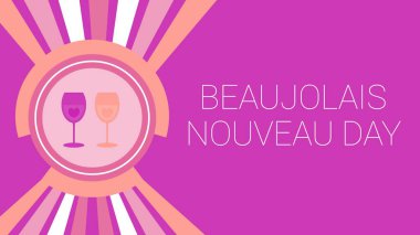 BEAUJOLAIS NOUVEAU DAY illustration banner with wine glasses, heart shapes on a purple background  clipart