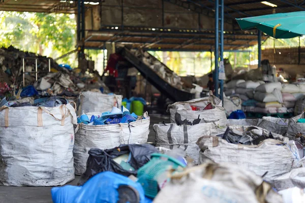 Garbage piles waiting for recycling in factories in Thailand.