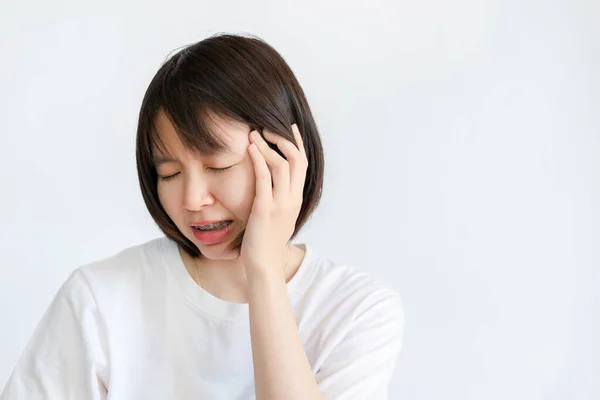 Kobieta Ból Głowy Pojęcie Problemów Zdrowotnych — Zdjęcie stockowe