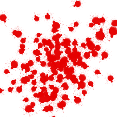 Çoklu canlı kırmızı boya sıçramaları bir araya toplanmış bir düzende dağılmış..