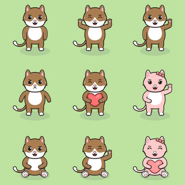 Set Dibujos Animadosvector Ilustración Conjunto Dibujos Animados Cat Paquete Conjunto — Vector de stock