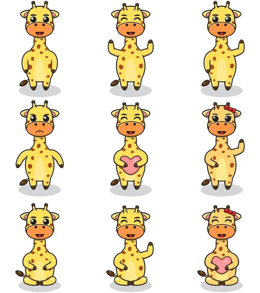 Vector Illustration Set Von Giraffe Cartoon Bündel Von Niedlichen Giraffen — Stockvektor