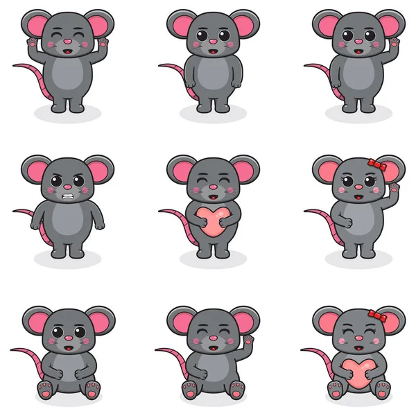 Conjunto Ilustración Vectorial Dibujos Animados Del Ratón Paquete Lindo Conjunto — Vector de stock