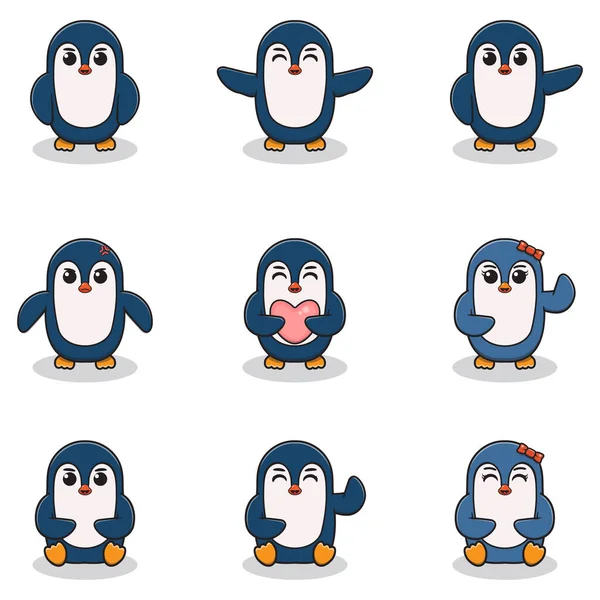 Vektor Illustrationsset Von Penguin Cartoon Bündel Von Niedlichen Pinguin Set — Stockvektor