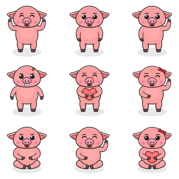 Векторный Набор Иллюстраций Карикатуры Пига Набор Милых Свинок Набор Животных — стоковый вектор