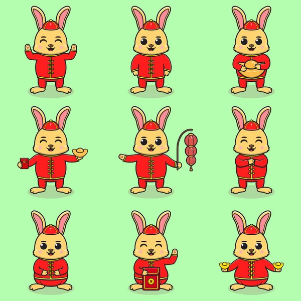 Счастливый Китайский Новый Год Милым Кроликом Красном Костюме Год Кролика — стоковый вектор