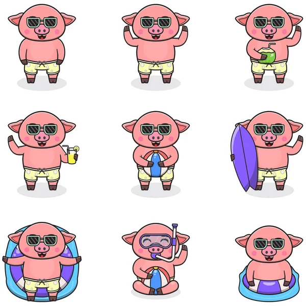 Sommer Niedlich Pig Vektor Illustration Flat Pig Sommer Cartoon Grafische — Stockvektor