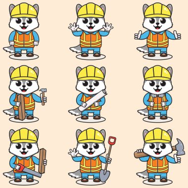 Şirin Kurt İnşaat Müteahhit İllüstrasyonu. Şirin bir bina ustabaşı olan Kurt Şirin Kurt inşaat işçisi çizgi filminin vektör çizimi. Düz Çizgi Film Biçimi.