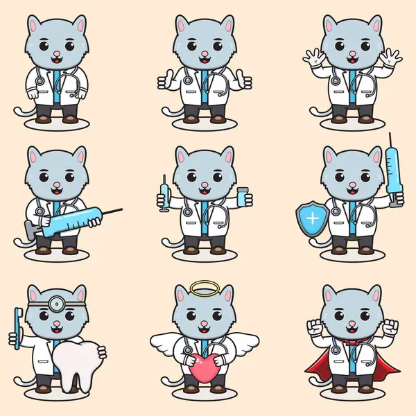 Vector Illustration Von Cute Cat Cartoon Mit Katzenkostüm Set Von — Stockvektor