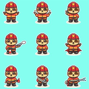 İtfaiyeci kostümlü Sincap Çizgisi 'nin Vektör İllüstrasyonu. Bir dizi şirin sincap karakteri. Burası Sincap Vektör İllüstrasyonu..