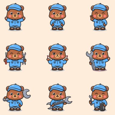 Ayı Mekanik Çizgi Film Karakteri 'nin Vektör İllüstrasyonu. Mekanik Karakter Vektör İllüstrasyonu. Karakter hayvanı. Mekanik Maskot.