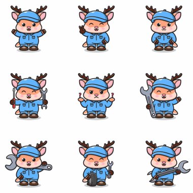 Geyik Mekanik Çizgi Filmi Karakteri 'nin Vektör İllüstrasyonu. Mekanik Karakter Vektör İllüstrasyonu. Geyik karakteri hayvanı. Mekanik Maskot.