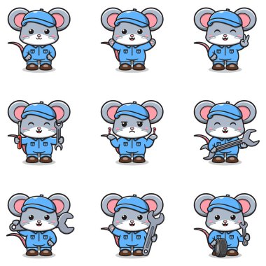 Fare Mekanik Çizgi Film Karakteri 'nin Vektör İllüstrasyonu. Mekanik Karakter Vektör İllüstrasyonu. Fare Karakteri hayvanı. Mekanik Maskot.