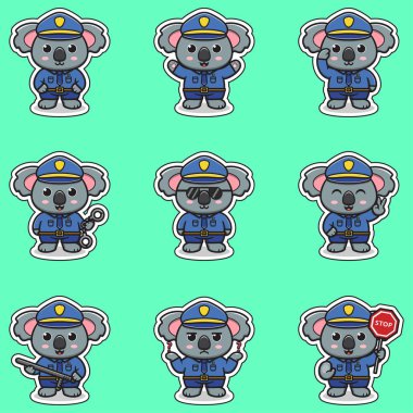 Vektör çizimi sevimli Koala polis memuru. Vektör illüstrasyonu polis kılığında Şirin Koala. Polis elementinin vektör çizimi. Polis hayvanları.. 