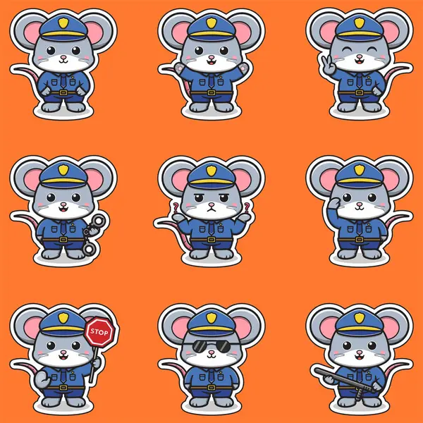 Çocuklar ve Eğlence İçin Şirin Fare Polis Etiketleri. Çeşitli pozlarda sevimli fare polis çıkartmaları koleksiyonu. Çocuk projeleri ya da eğlenceli çizimler için mükemmel. Bu eğlenceli tasarımlarla yaratıcı ol..