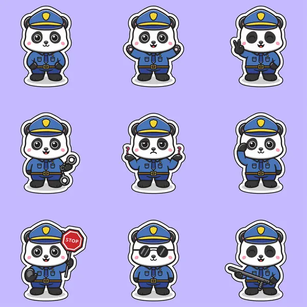 Çocuklar ve Eğlence İçin Şirin Panda Polis Çıkartmaları. Çeşitli pozlarda sevimli panda polis çıkartmaları koleksiyonu. Çocuk projeleri ya da eğlenceli çizimler için mükemmel. Bu eğlenceli tasarımlarla yaratıcı ol..