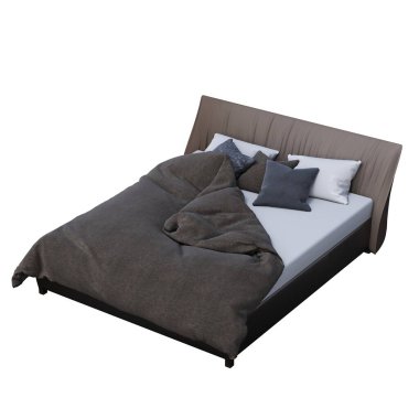 Beyaz arka planda izole yatak, iç mobilya, üç boyutlu illüstrasyon