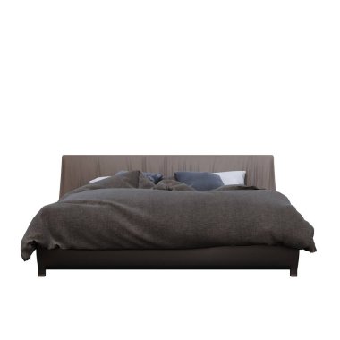 Beyaz arka planda izole yatak, iç mobilya, üç boyutlu illüstrasyon