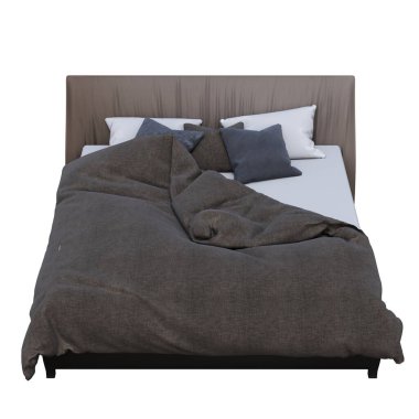 Beyaz arka planda izole yatak, iç mobilya, üç boyutlu illüstrasyon