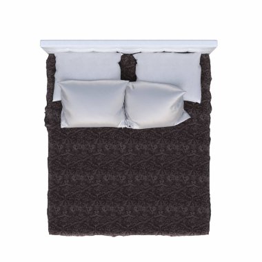 Beyaz arka planda izole yatak, iç mobilya, üç boyutlu illüstrasyon