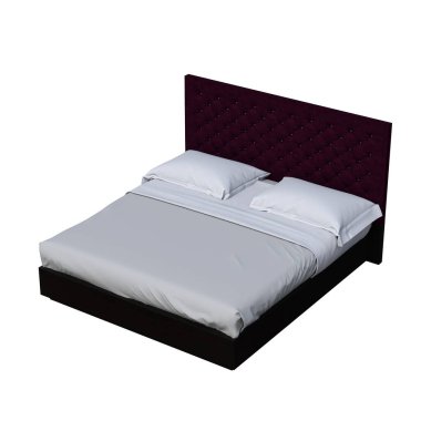 Beyaz arka planda izole yatak, iç mobilya, üç boyutlu illüstrasyon