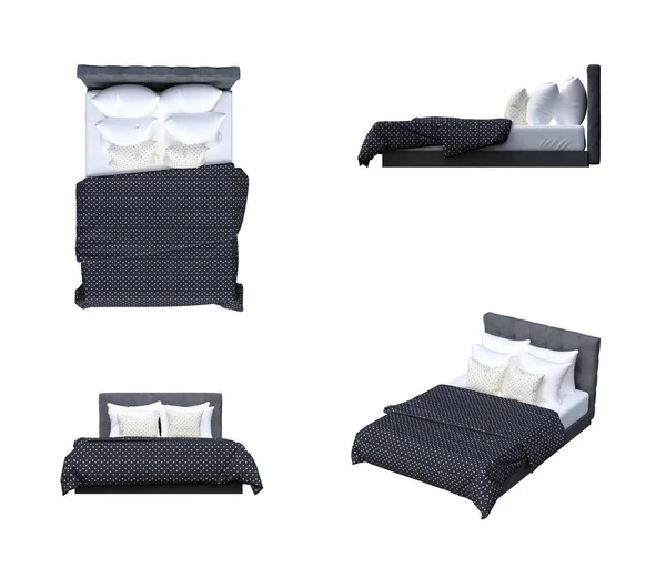 Łóżka Izolowane Białym Tle Meble Wewnętrzne Ilustracja — Zdjęcie stockowe