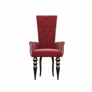 Beyaz arka planda izole edilmiş koltuğun ön görüntüsü. 3d illüstrasyon