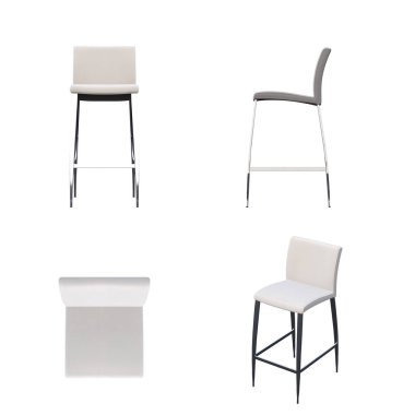 Beyaz arkaplanda izole sandalyeler dizisi, 3 boyutlu izometrik projeksiyonlar