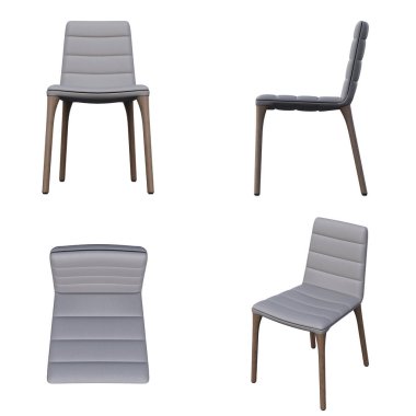 Beyaz arkaplanda izole sandalyeler dizisi, 3 boyutlu izometrik projeksiyonlar