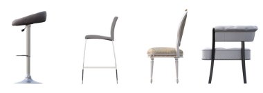 Beyaz arkaplanda izole sandalyeler, yan görünüm