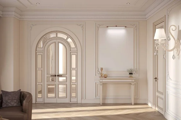 Hermoso Interior Blanco Lujo Con Copyspace Pared — Foto de Stock