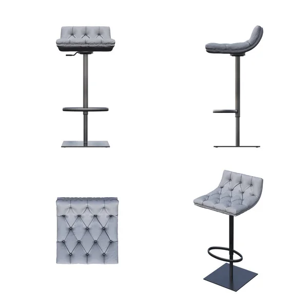 白い背景に隔離された椅子のセット 3Dアイソメトリックプロジェクション — ストック写真