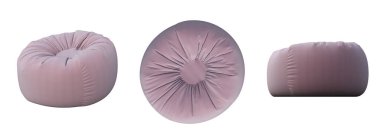 yumuşak poufs beyaz arka planda izole, iç mobilya, 3D illüstrasyon, cg canlandırma