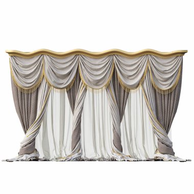 beyaz arkaplanda izole perdeler, 3d illüstrasyon