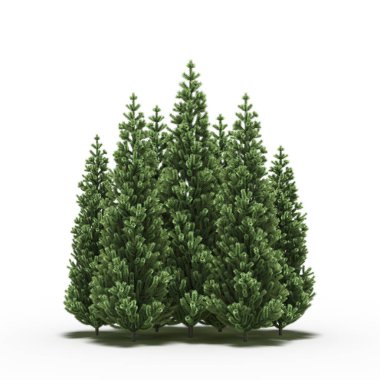 Beyaz arkaplanda gölgeli ağaç grubu, 3 boyutlu illüstrasyon