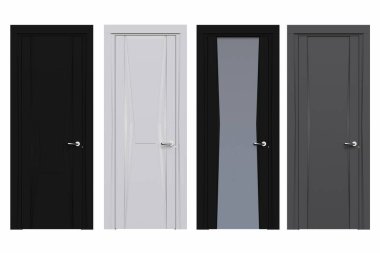 Beyaz arka planda izole edilmiş iç kapılar, iç mobilyalar, 3 boyutlu illüstrasyon, cg canlandırma 