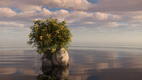 Pohon Sebuah Pulau Tengah Danau Pemandangan Yang Indah Ilustrasi Render — Stok Foto