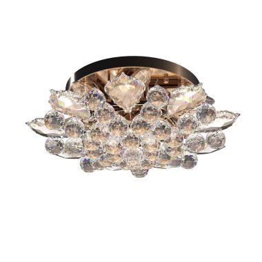 Beyaz arka planda izole edilmiş iç mekan için kristal avize, ev ışıklandırması, üç boyutlu illüstrasyon, cg canlandırma