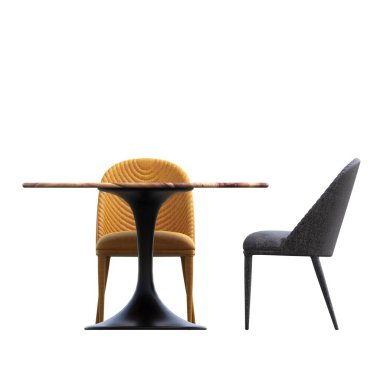 beyaz arka planda izole kahve masaları, 3D illüstrasyon, cg canlandırma