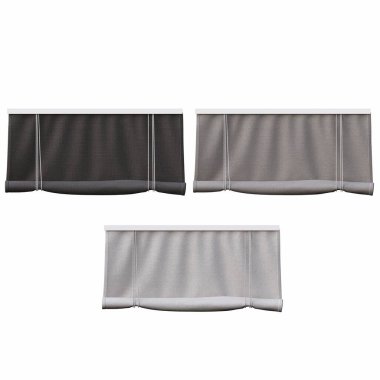 Beyaz arkaplanda izole edilmiş perdeler, iç dekorasyonlar, 3D illüstrasyon, cg canlandırma