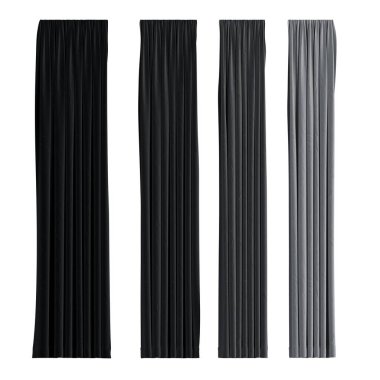 Beyaz arkaplanda izole edilmiş perdeler, iç dekorasyonlar, 3D illüstrasyon, cg canlandırma