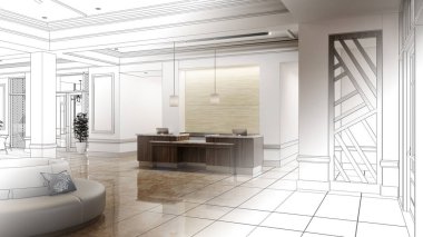 Otelin lobisinin içi büyük, 3 boyutlu illüstrasyon, cg canlandırma