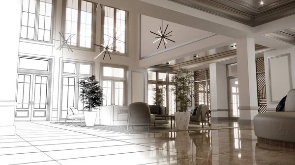 Large Interior Lobby Hotel Illustration Render — Stock Photo, Image