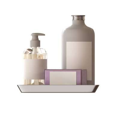 Bathroom accessories isolated on white background, bidet, 3D illustration, cg render